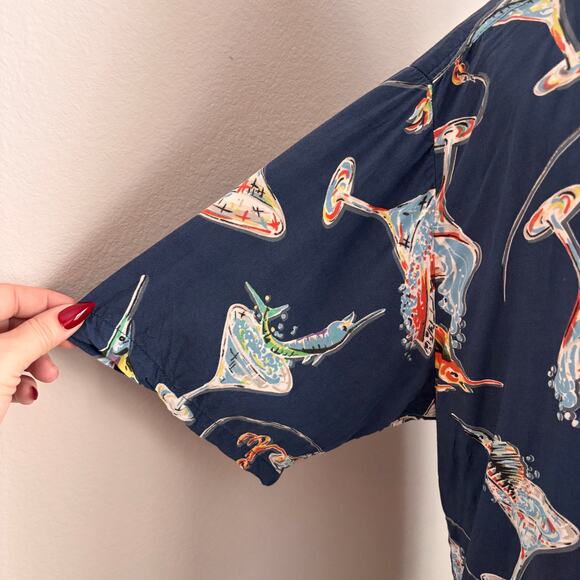 Kahala Mens Hawaiian Shirt Size Large Blue Short Sleeve Martini Glass Fish Aloha - Picture 4 of 6